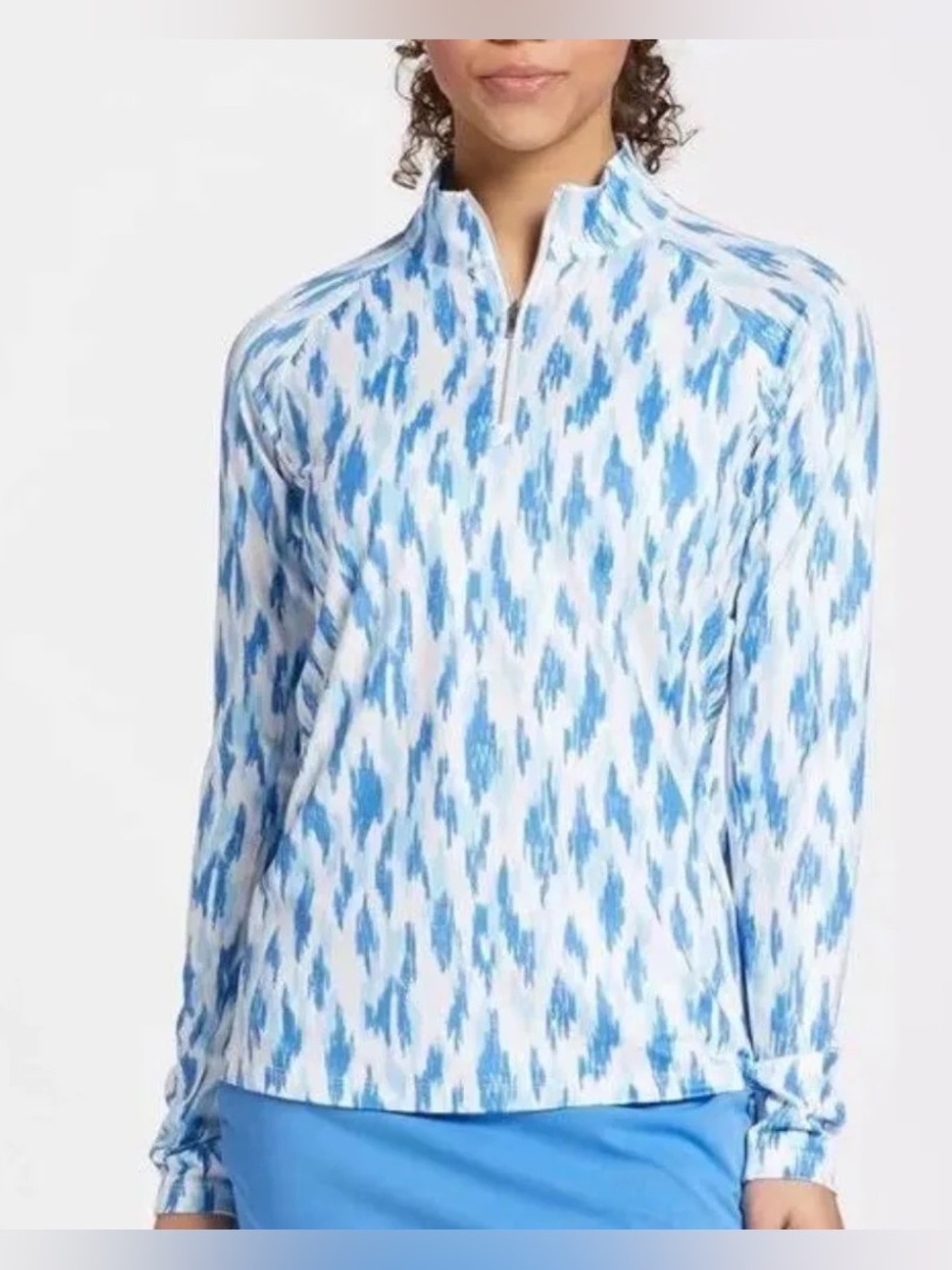 NEW WITH TAGS: Lady Hagen Women's Blue Print Long Sleeve Quarter-Zip Top UPF50